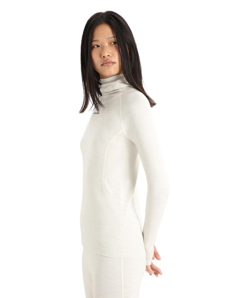 Ecru Heather Women's Icebreaker MerinoFine™ Long Sleeve Roll Neck Base Layers | USA 1895ZUTG